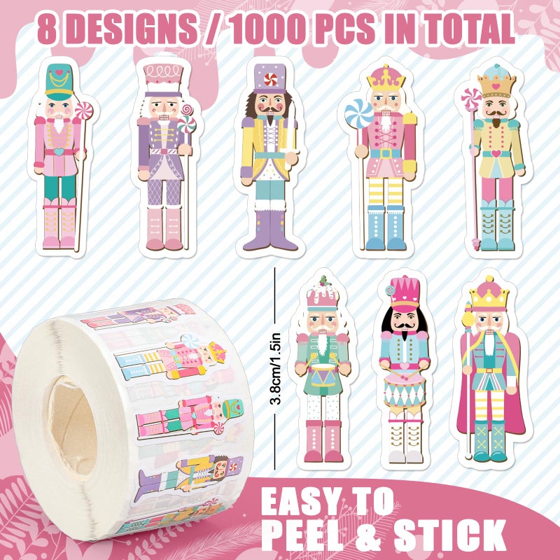 وولاين Whaline 1000 جهاز كمبيوتر شخصى عيد الميلاد ملصقات كسارة البندق لفة الوردي الكرتون كسارة البندق ملصقات ذاتية اللصق لعيد الميلاد عيد ميلاد عطلة سجل القصاصات مجلة ديكور المغلف، 8 تصاميم - Image 2